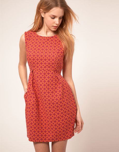 Asos Tulip Dress In Hexagon Print in Red (pinkorange) - Lyst