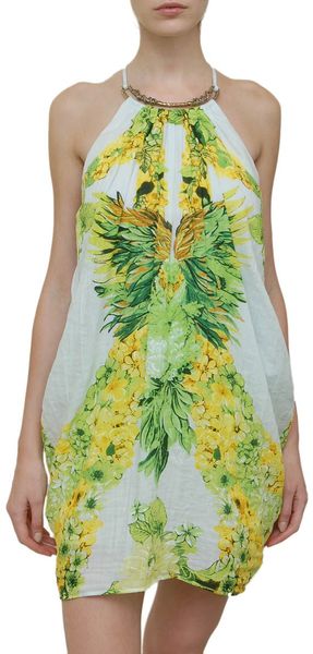 Roberto Cavalli Flower Print Dress With Metal Choker - Lyst