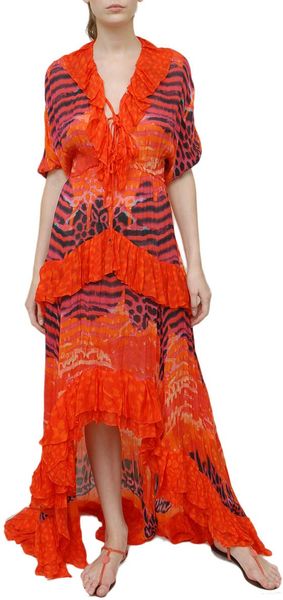  Long Gipsy Print Silk Dress 