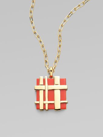 Tory Burch Gingham Pendant Necklace - Lyst