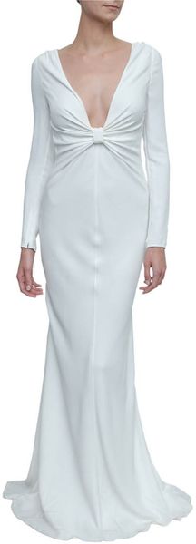 Valentino Stretch Cady Long Dress with Deep Neckline in White - Lyst