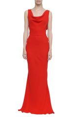 Valentino Stretch Cady Long Dress with Soft Neckline and Bow On The Back
