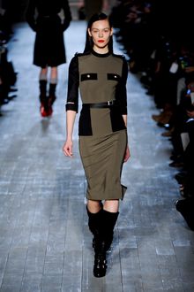 Victoria Beckham Fall 2012 Formal Knee-Length Dress in Olive Green  - Lyst