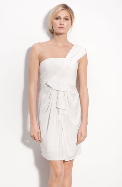 Bcbgmaxazria Drape Front One Shoulder Satin Dress in White - Lyst