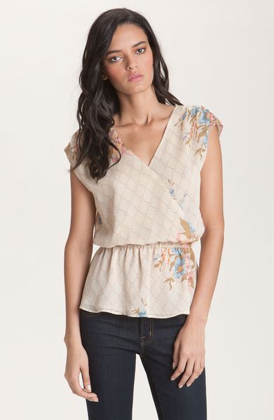 Bellatrix Floral Print Surplice Peplum Top in Gold (romantic ivory) - Lyst