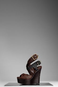 Burberry Woven Leather Wedge Sandals - Lyst