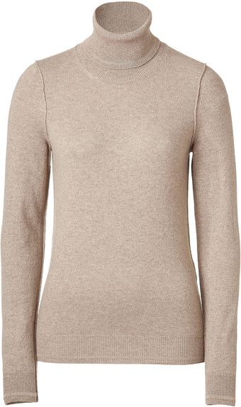  Almond Mélange Cashmere Turtleneck Pullover 