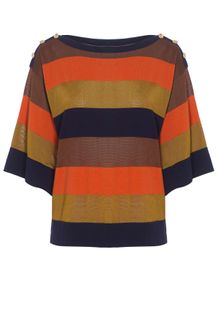 Jaeger Button Shoulder Stripe Sweater - Lyst