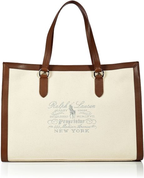 Polo Ralph Lauren Natural Canvas/Leather Tote in Beige (natural) - Lyst