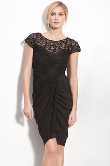 Tadashi Shoji Ruched Jersey Illusion Bodice Sheath Dress - Lyst