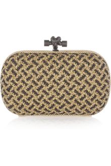 Bottega Veneta Snakeskin-trimmed Beaded Intrecciato Leather Knot Clutch - Lyst