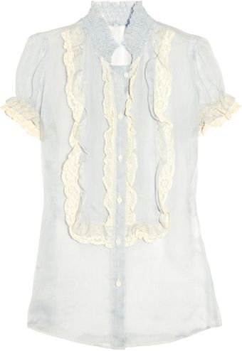 RED Valentino Lace-Trimmed Silk-Georgette Blouse - Lyst