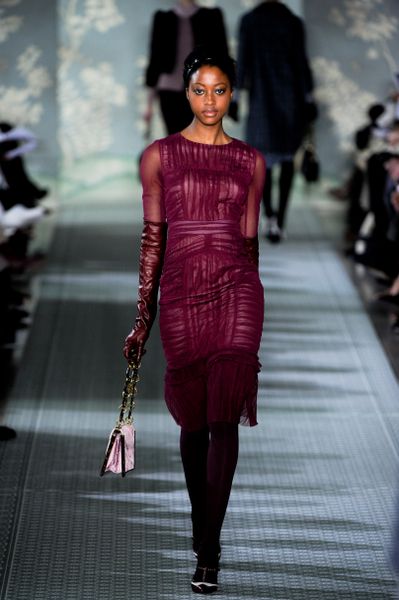 Tory Burch Fall 2012 ElbowLength Leather Gloves in Burgundy in Purple - Lyst