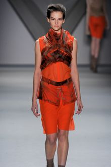 Vera Wang Fall 2012 Layered Printed Sheer Sleeveless Dress With Peplum Detail In Red - Lyst