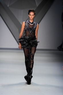 Vera Wang Fall 2012 Sheer Printed Turtleneck Maxi Dress With Details Around Hip - Lyst