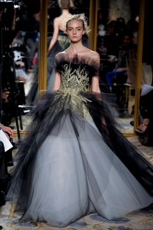Marchesa Fall 2012 Gold Embroidered Bustier Gown With White Tulle Skirt - Lyst