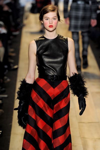 Michael Kors Fall 2012 Sleeveless Crew Neck Leather Top in Black (black, red) - Lyst