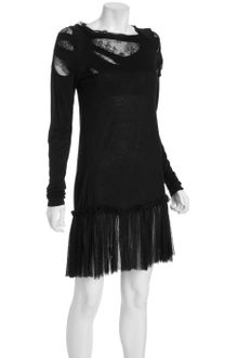 RED Valentino Black Slashed Jersey, Lace and Tulle Long Sleeve Dress - Lyst
