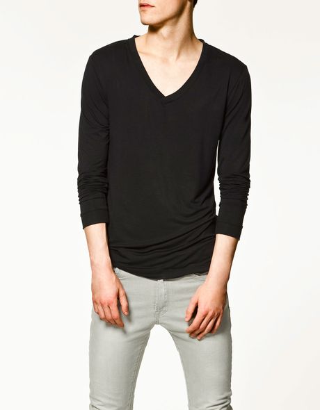 Zara V-neck T-shirt in Black for Men