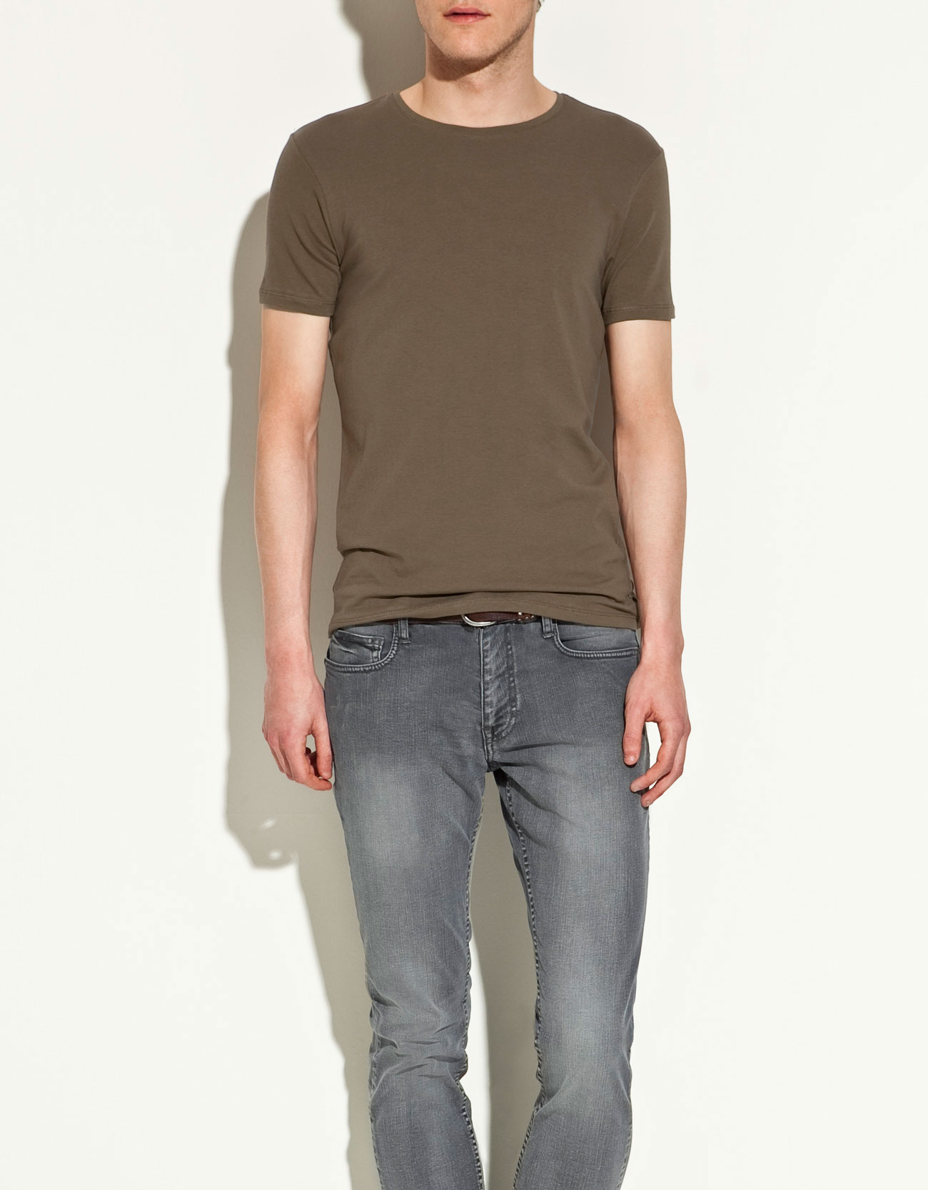 Zara Slim Fit Tshirt in Khaki for Men Lyst