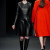Calvin Klein Fall 2012 Black Leather KneeLength Dress with White Leather Panels on the Sides in Black - Lyst