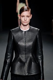 Calvin Klein Fall 2012 Collarless Textured Leather Jacket  - Lyst