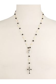 King Baby Studio Onyx Bead Rosary with Ivory Roses, Crowned Heart and Small Traditional Cross Drop - Lyst