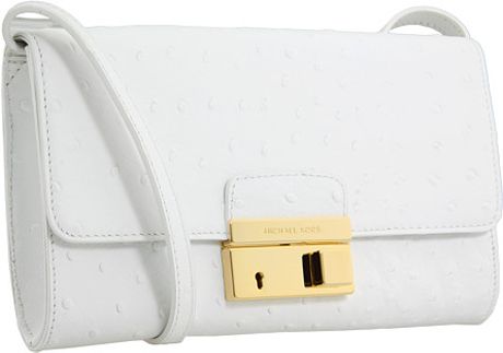 Michael Kors Gia Clutch W/lock Ostrich in White (o) - Lyst