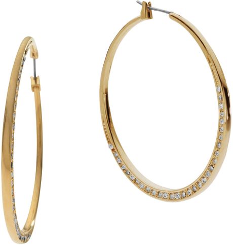 Michael Kors Shiny Pave Medium Hoop Earrings, Golden in Gold (one size) - Lyst