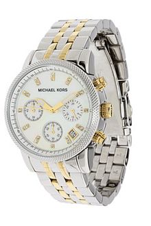 Michael Kors Clean And Classic Styling Make This Watch The Perfect Choice For Everyday Wear Stainless Steel Case And Bracelet Round Dial Features Three Hands Three Round Subdials And A Date Display Window Folding Hidden Clasp Closure Water Resistant - Lyst