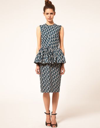  Dress With Peplum In Parrot Print 