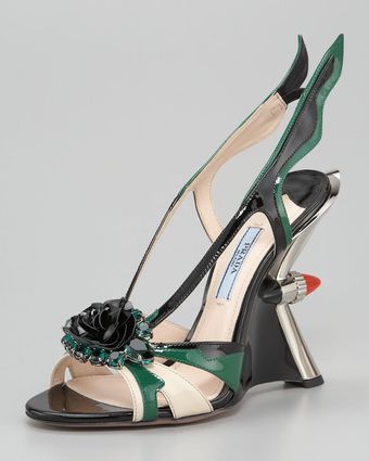 Prada Jewel-toe Taillight Wedge Sandal - Lyst