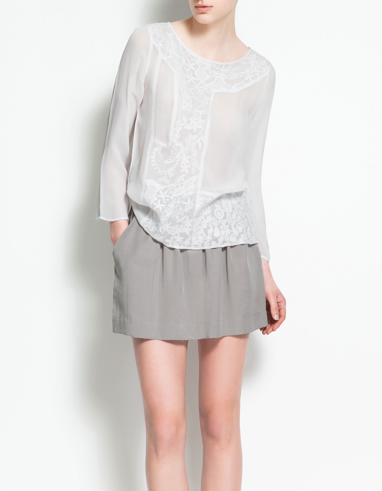 Zara Embroidered Blouse in White | Lyst