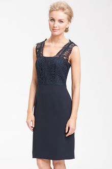 Tahari By Arthur S. Levine Lace Overlay Crepe Sheath Dress - Lyst