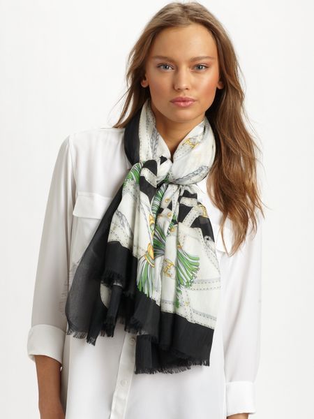 Gucci Belt & Tassel Print Shawl Scarf in Black - Lyst