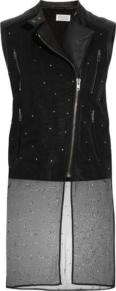  Chiffon Overlay Leather Biker Vest 