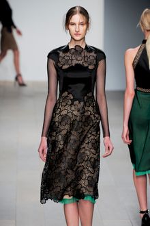 Marios Schwab Fall 2012 Long Transparent Sleeve Knee Length Layered Dress In Black Lacquered Lace And Silk   - Lyst