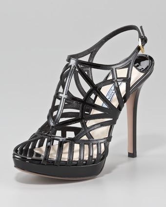  Caged Patent Leather Slingback Pump 