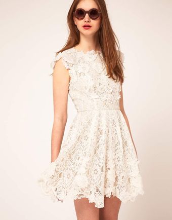 Asos Lace Skater Dress With Applique Detailing - Lyst