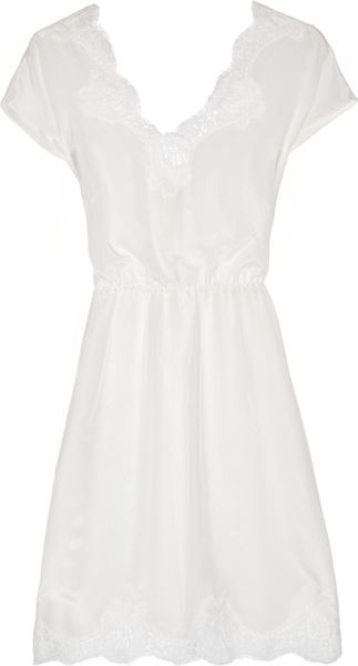 Rosamosario Bellezza Silkgeorgette and Chantilly Lace Chemise in White - Lyst