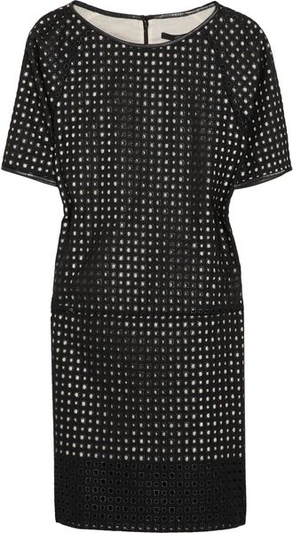 Tibi Leathertrimmed Cotton Dress in Black - Lyst