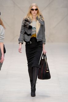Burberry Prorsum Fall 2012 Large Brown Tote Bag with Black Suede Panel Stripes  - Lyst