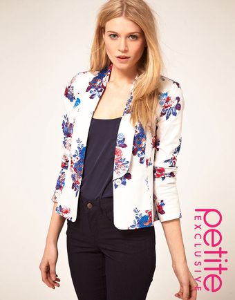 Asos Petite Exclusive Blazer In White Floral Print - Lyst