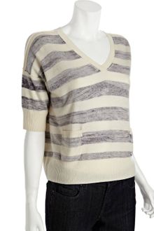 Autumn Cashmere Milk and Peacoat Distressed Stripe V-neck Cashmere Sweater - Lyst