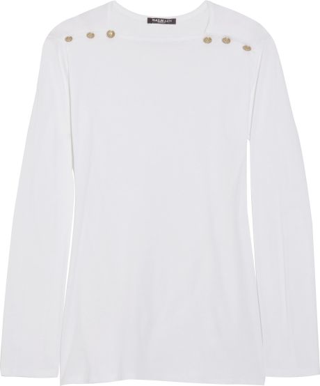 Balmain Embellished Cotton Top in White - Lyst