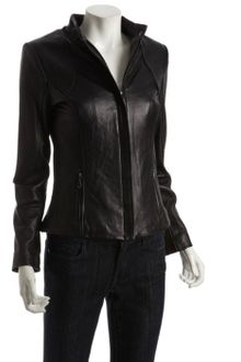 DKNY Black Leather Stitched Motorcycle Jacket - Lyst