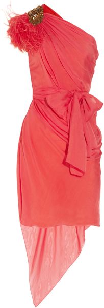 Matthew Williamson Oneshoulder Silkchiffon Dress in Red (coral) - Lyst
