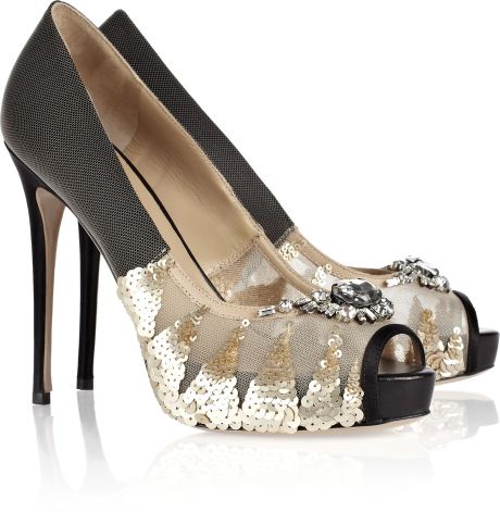 Valentino Embellished Mesh Pumps in Gold (black) - Lyst