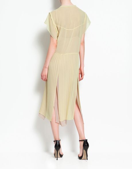 Zara Pleated Dress with Splits in Yellow