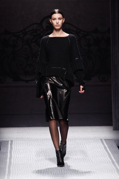 Alberta Ferretti Fall 2012 Leather Pencil Skirt  in Black - Lyst